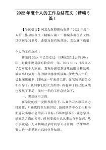 2022年度个人的工作总结范文（精编5篇）