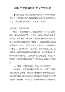 2022年度急诊科护士长年终总结