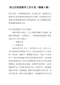 班主任班级教学工作计划（精编5篇）