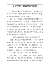企业文化工作总结范文范例
