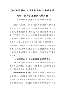 经验交流市委巡察工作高质量发展推进会经验交流材料强化政治担当忠诚履职尽责为推动市委巡察工作高质量发展