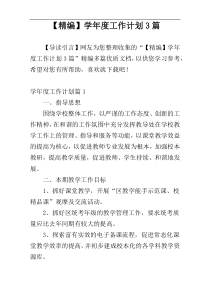 【精编】学年度工作计划3篇