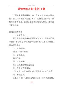 营销活动方案(案例)3篇