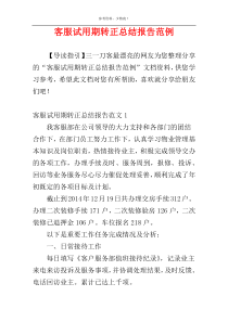 客服试用期转正总结报告范例