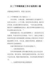 大二下学期班级工作计划范例3篇