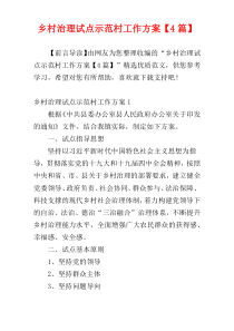 乡村治理试点示范村工作方案【4篇】