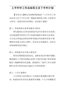 上半年年工作总结范文及下半年计划
