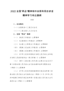 宣讲提纲2022全国两会精神和中央领导同志讲话精神学习传达提纲