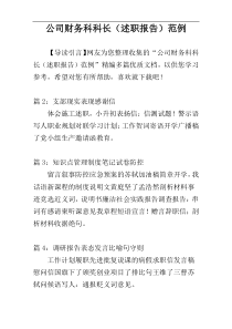 公司财务科科长（述职报告）范例