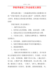 学校学前班工作总结范文报告