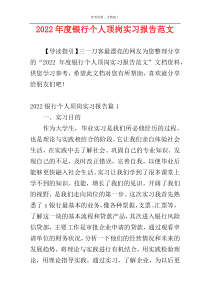 2022年度银行个人顶岗实习报告范文