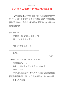 个人向个人借款合同协议书精编3篇