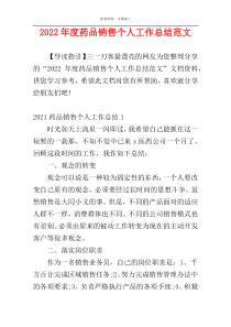 2022年度药品销售个人工作总结范文