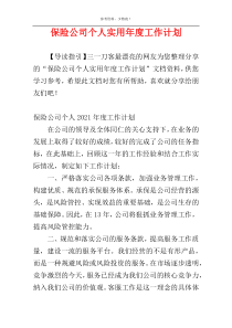 保险公司个人实用年度工作计划