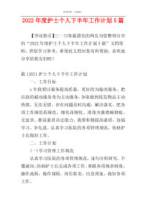 2022年度护士个人下半年工作计划5篇