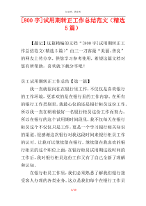 [800字]试用期转正工作总结范文（精选5篇）