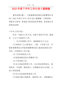 2022年度下半年工作计划5篇精编
