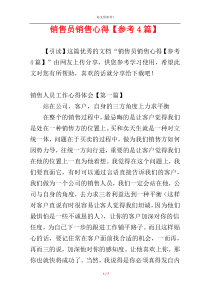 销售员销售心得【参考4篇】