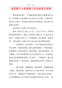 试用期个人的思想工作总结范文范例