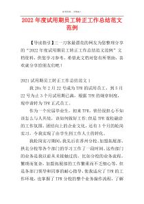 2022年度试用期员工转正工作总结范文范例