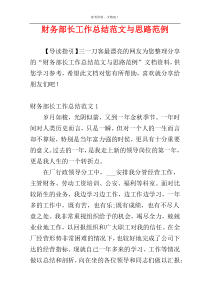财务部长工作总结范文与思路范例