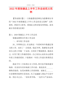 2022年度保健品上半年工作总结范文范例