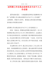 试用期工作自我总结报告及今后个人工作设想