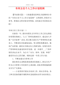 车间主任个人工作计划范例