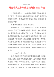 财务个人工作年度总结范例2022年度