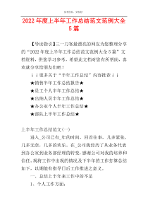 2022年度上半年工作总结范文范例大全5篇