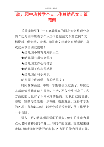 幼儿园中班教学个人工作总结范文5篇范例