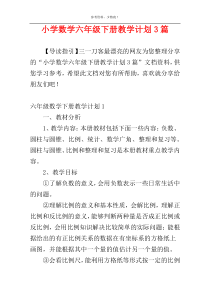 小学数学六年级下册教学计划3篇