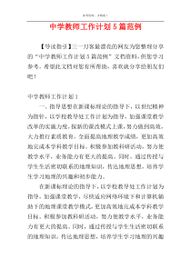 中学教师工作计划5篇范例