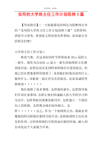实用的大学班主任工作计划范例5篇