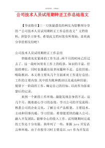 公司技术人员试用期转正工作总结范文
