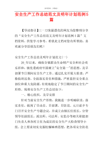 安全生产工作总结范文及明年计划范例5篇