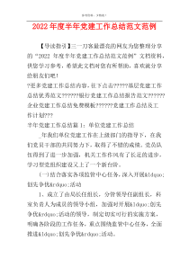 2022年度半年党建工作总结范文范例