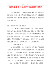 2022年度企业半年工作总结范文范例