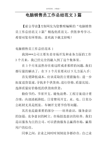 电脑销售员工作总结范文3篇
