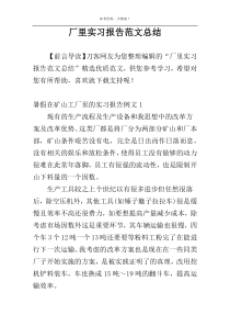 厂里实习报告范文总结