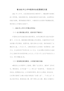 镇2022年上半年经济社会发展情况汇报