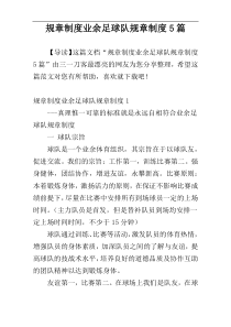 规章制度业余足球队规章制度5篇