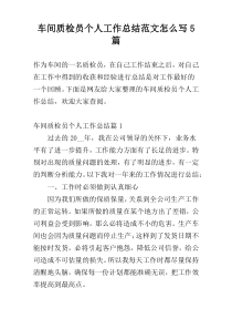 车间质检员个人工作总结范文怎么写5篇