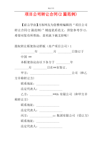 项目公司转让合同(2篇范例)