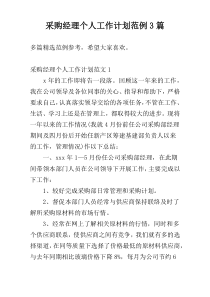 采购经理个人工作计划范例3篇