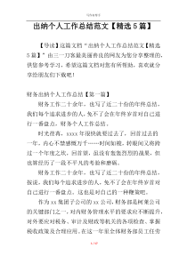 出纳个人工作总结范文【精选5篇】