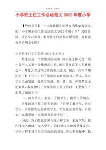 小学班主任工作总结范文2022年度小学