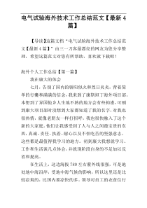 电气试验海外技术工作总结范文【最新4篇】