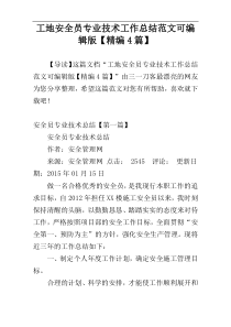 工地安全员专业技术工作总结范文可编辑版【精编4篇】