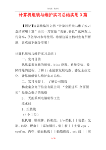 计算机组装与维护实习总结实用3篇